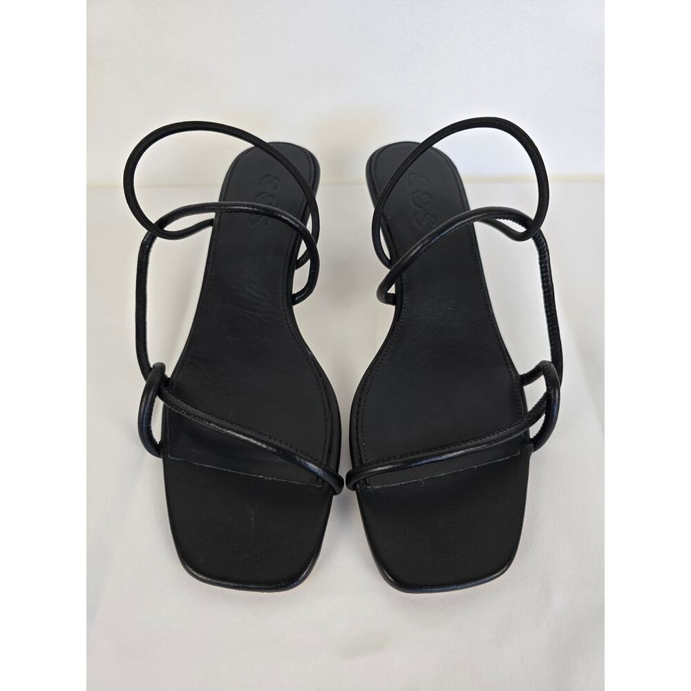 COS Black Minimalist Strappy Kitten Heel Sandals Size 6 Square Toe